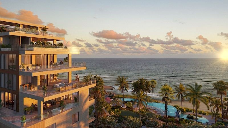 Residences above the resort at sunset