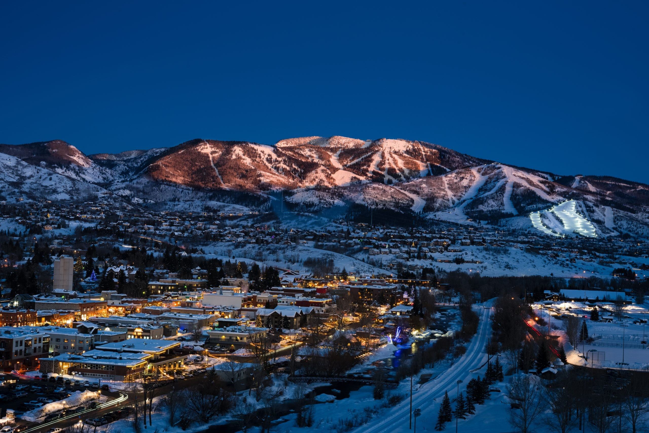 Steamboat Springs and the ski area at dusk
