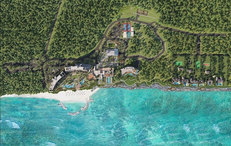 The estate and shoreline from above