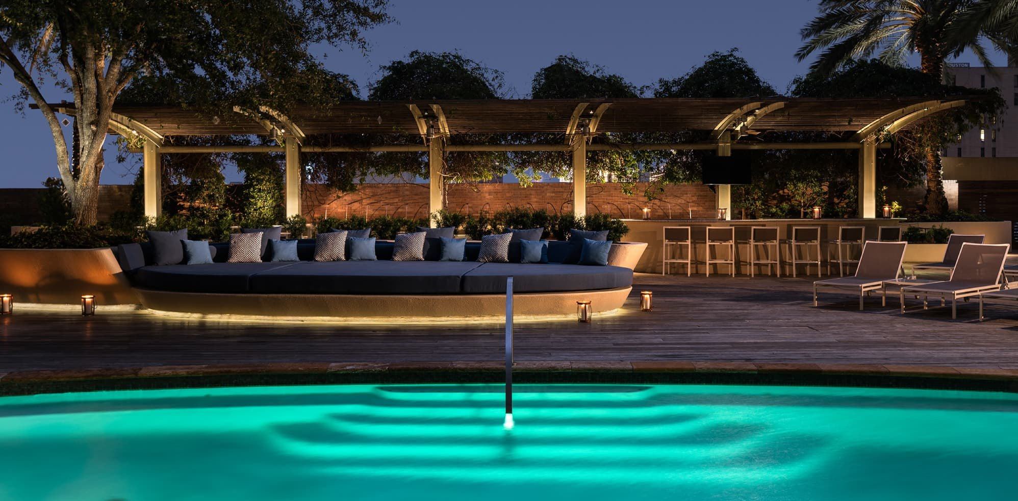 Pool deck at night