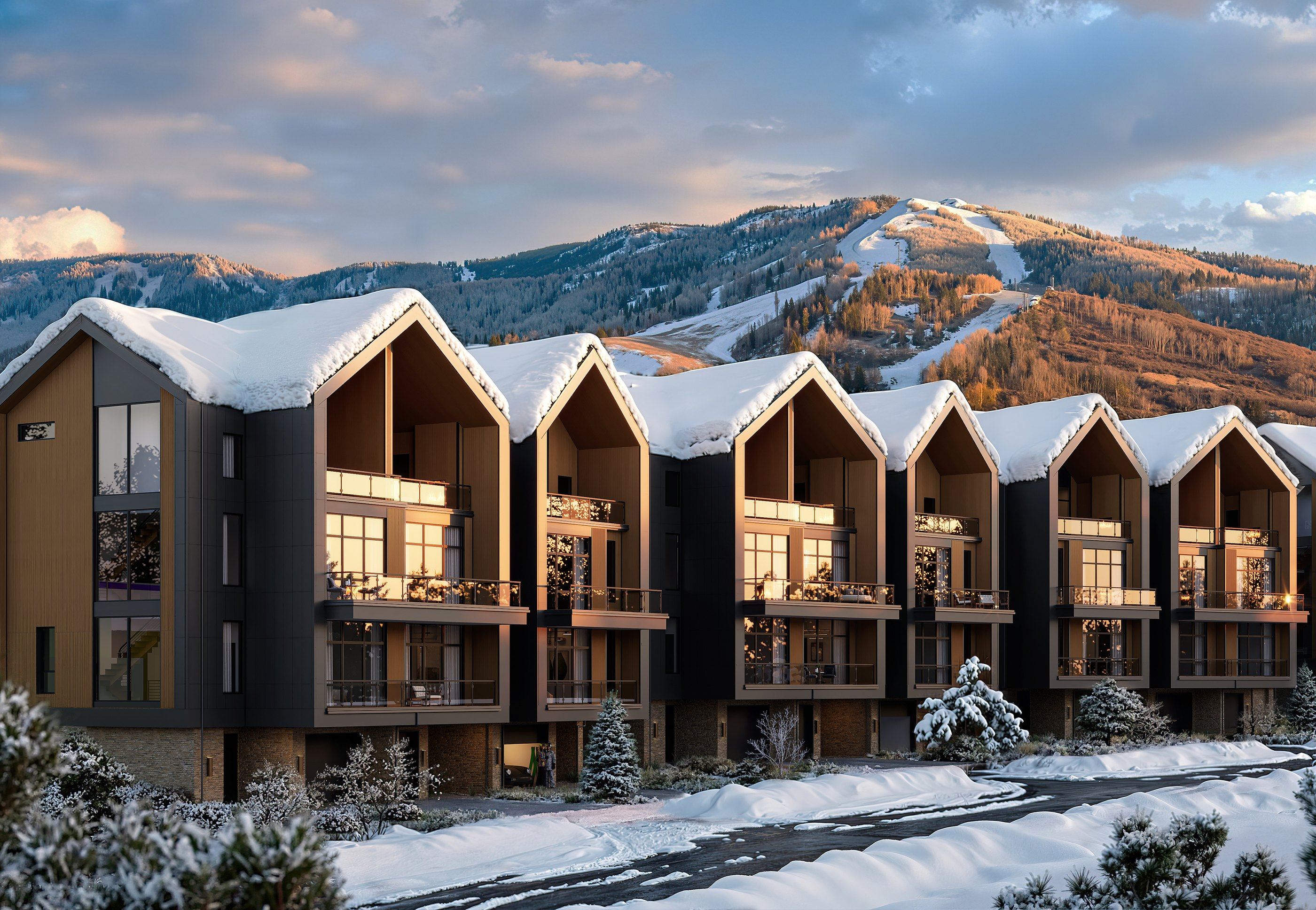 Rendering of ROAN townhomes below the Steamboat ski area